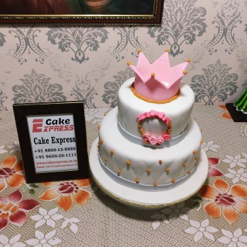 2 Tier Pink Crown Fondant Cake
