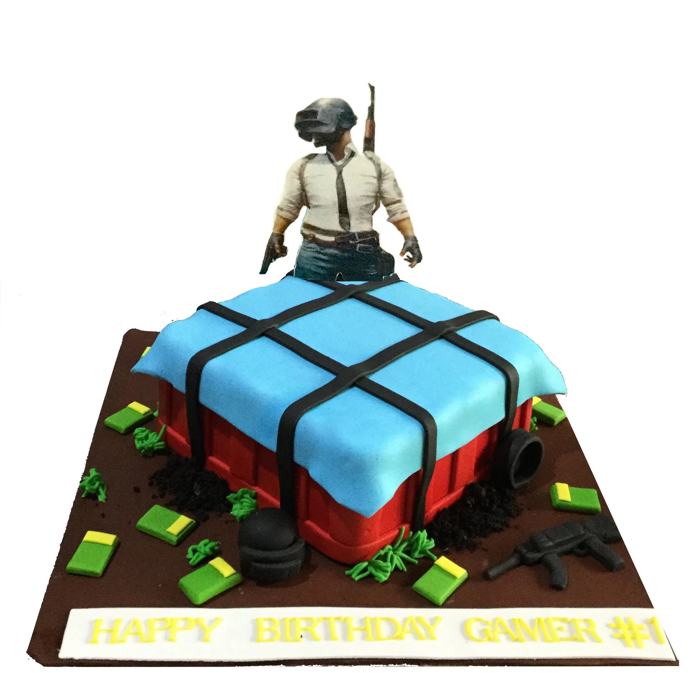 Ponni'shobbybaker - A custom made PUBG Theme cake with an airdrop box  ,which is going to be a secret treasure for a surprise gift. Inside flavour  was chocolate and edible fondant accents. |